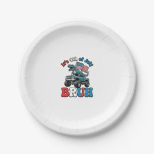 Funny 4th of July Dinosaur Monster Truck Shirt_1 Paper Plate