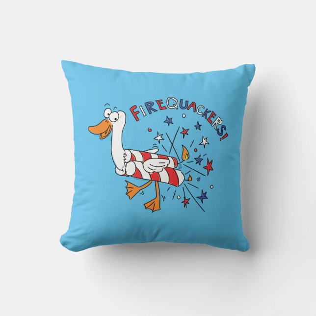 Funny 4th of July Duck Cute Kids Throw Pillow (Front)