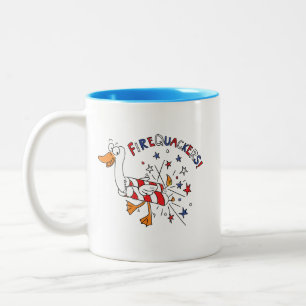 Funny 4th of July Duck Cute Kids Two-Tone Coffee Mug