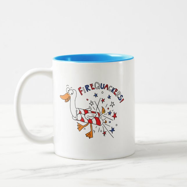 Funny 4th of July Duck Cute Kids Two-Tone Coffee Mug (Left)