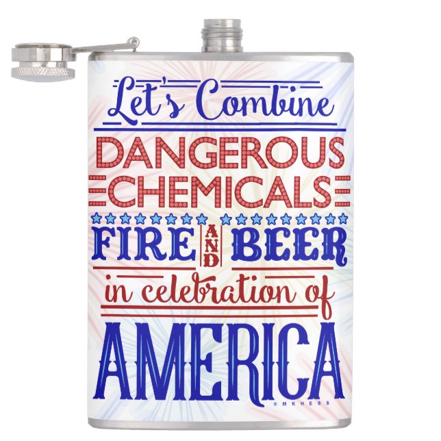 Funny 4th of July Fireworks Beer Independence Day Hip Flask (Opened)