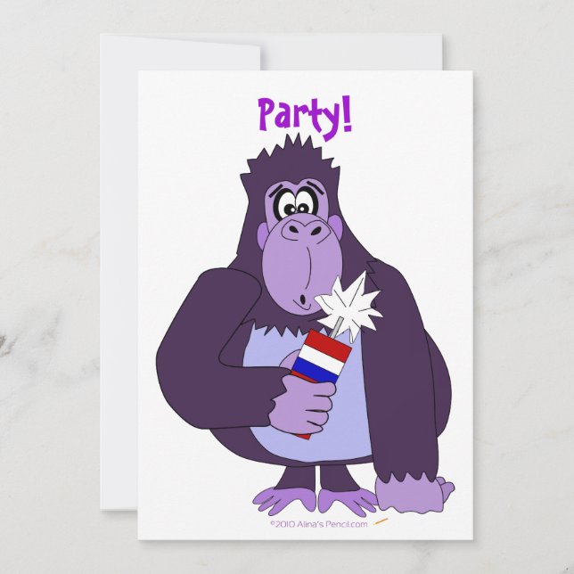 Funny 4th of July Fireworks Gorilla Party Invites (Front)