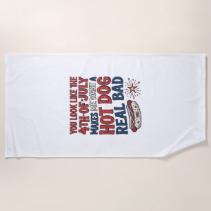 Funny 4th of July Hot Dog Patriotic Shirt Design_1 Beach Towel