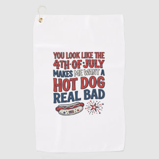 Funny 4th of July Hot Dog Patriotic Shirt Design_1 Golf Towel