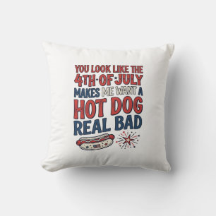 Funny 4th of July Hot Dog Patriotic Shirt Design_1 Throw Pillow