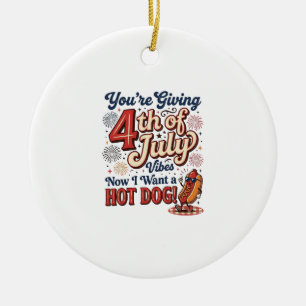 Funny 4th of July Hot Dog Vintage Shirt Design_1 Ceramic Ornament