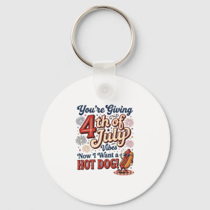 Funny 4th of July Hot Dog Vintage Shirt Design_1 Keychain