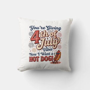 Funny 4th of July Hot Dog Vintage Shirt Design_1 Throw Pillow