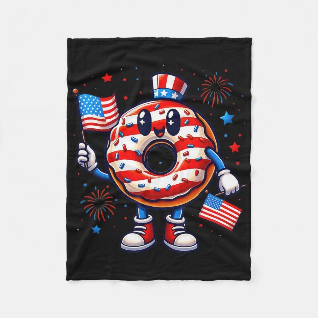 Funny 4th Of July Independence Doughnut Touch My F Fleece Blanket (Front)