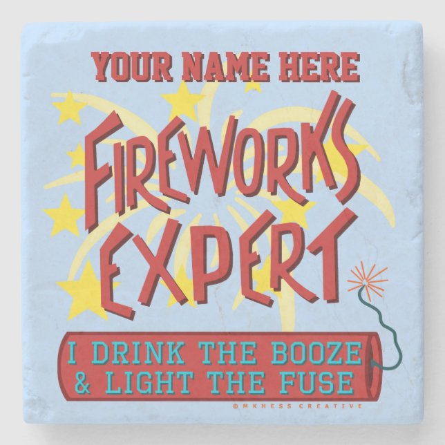 Funny 4th of July Independence Fireworks Expert Stone Coaster (Front)