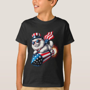 Funny 4th Of July Patriotic Cat Rocket With Firewo T-Shirt