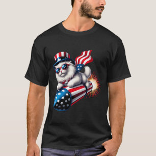 Funny 4th Of July Patriotic Cat Rocket With Firewo T-Shirt