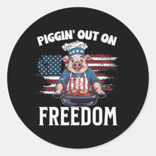 Funny 4th Of July Pig Grilling Bbq Party Rbecue Pi Classic Round Sticker