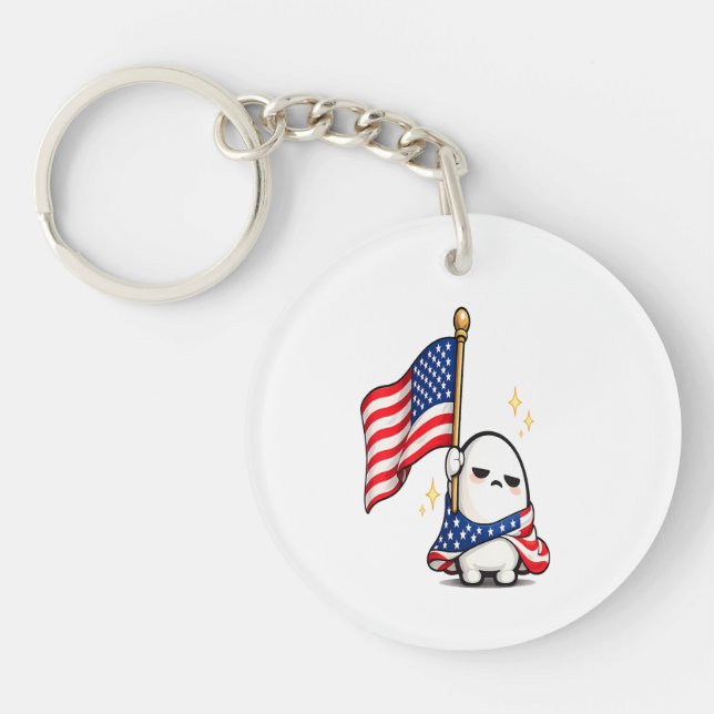 Funny 4th of July Tired USA Character Keychain (Front)