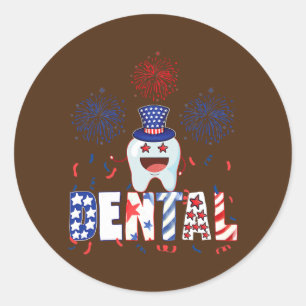 Funny 4th of july Tooth dental Patriotic Doctor  Classic Round Sticker