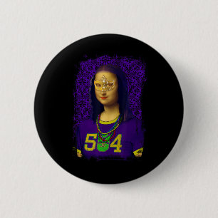 Funny 504 New Orleans Mardi Gras Mona Lisa Mashup 2 Inch Round Button