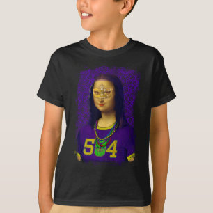 Funny 504 New Orleans Mardi Gras Mona Lisa Mashup  T-Shirt