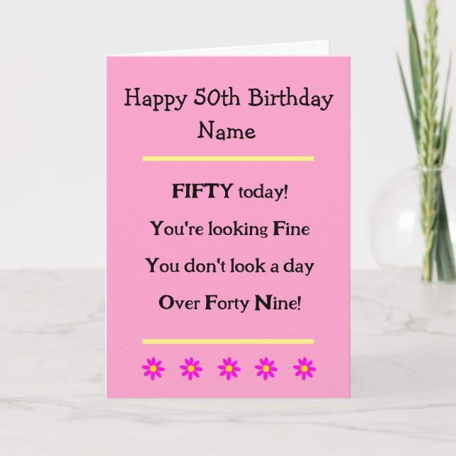 Funny 50e anniversaire Verse femme carte d'anniver (Devant)