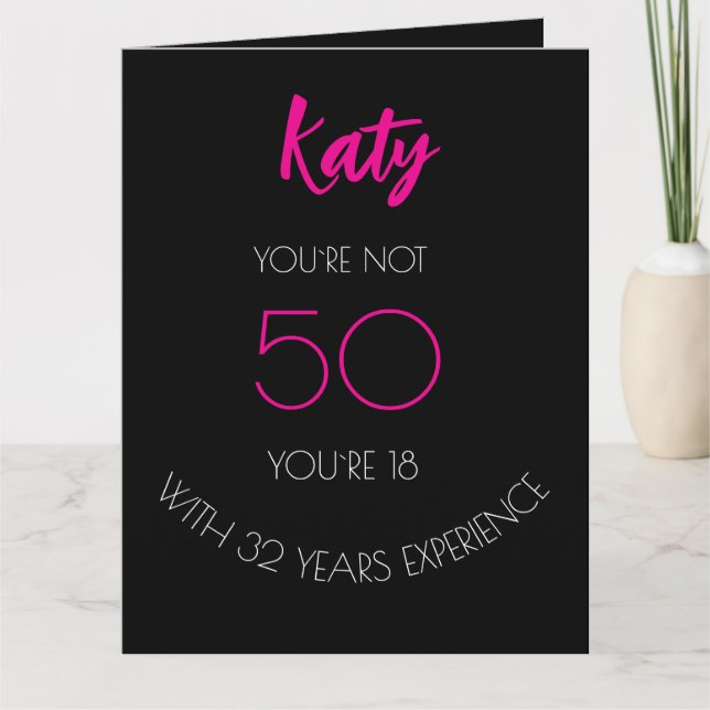 Funny 50th Birthday Black  Folded Greeting Card (Front)