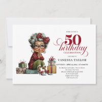 Funny 50th Birthday Invitation Quirky Old Lady Par