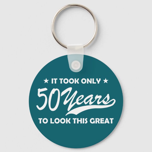 Funny 50th Birthday Retro Typography Keychain (Front)