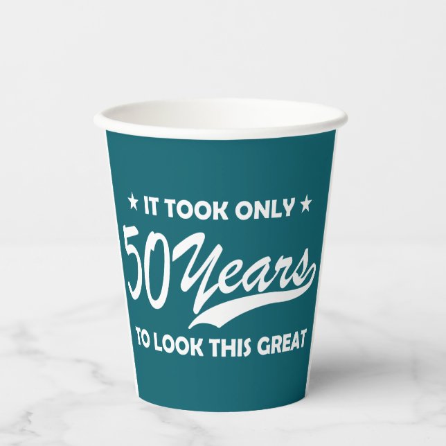 Funny 50th Birthday Retro Typography Paper Cups (Front)