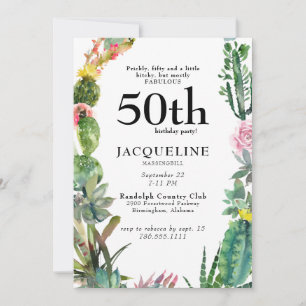 Funny 50th Cactus Prickly, Bitchy & Fabulous White Invitation