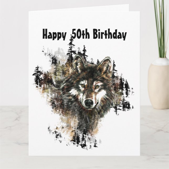 Funny, 50th Fifty Birthday Wolf, Wolves Card (Front)