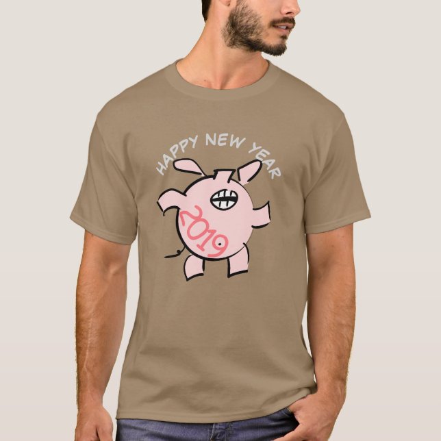 Funny 5 Cartoon Illustration Pig  Year 2019 Man T T-Shirt (Front)