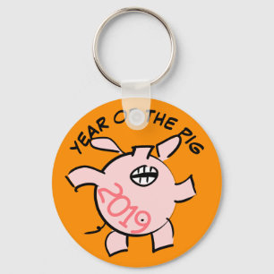 Funny 5 Cartoon Illustration Pig  Year 2019 R KeyC Keychain