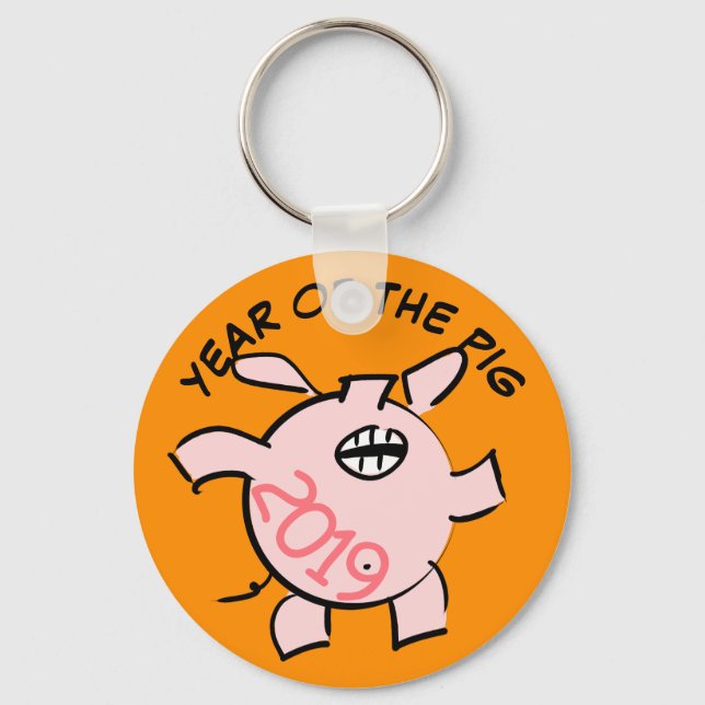 Funny 5 Cartoon Illustration Pig  Year 2019 R KeyC Keychain (Front)