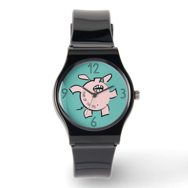 Funny 5 Cartoon Illustration Pig Year Birthday W Watch (Front)