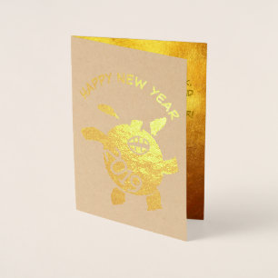 Funny 5 Cartoon Pig Year Zodiac Birthday Luxury GC Foil Card