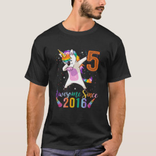 Funny 5Th Birthday Awesome Since 2016 Unicorn Dabb T-Shirt