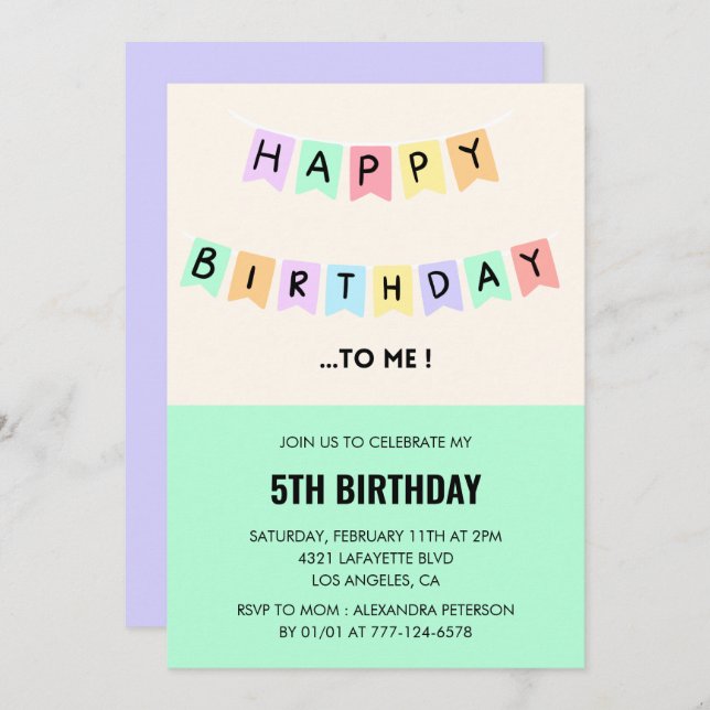  Funny 5th birthday invitations Happy Birthday (Front/Back)