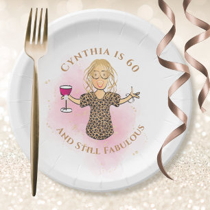 Funny 60th Birthday Cartoon Pink 60 and Fabulous  Paper Plate