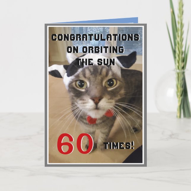 Funny 60TH Birthday Cat Orbit Card (Front)