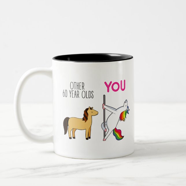 Funny 60th Birthday Gift for Women Mom Friend Two-Tone Coffee Mug (Left)