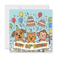 Funny 60th Birthday Party Banner with Animal cards