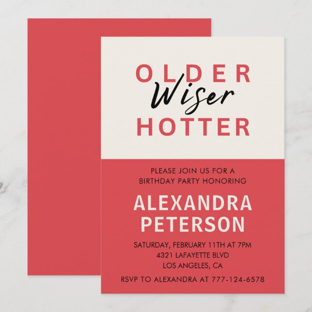 Funny 63rd birthday invitations Humour Older Wiser (Front/Back)