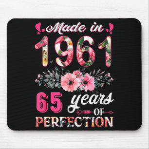 Funny 65 Years Old Made In 1961 Floral 65th Birthd Mouse Pad