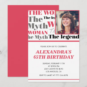 Funny 65th birthday invitation Photo Myth Legend