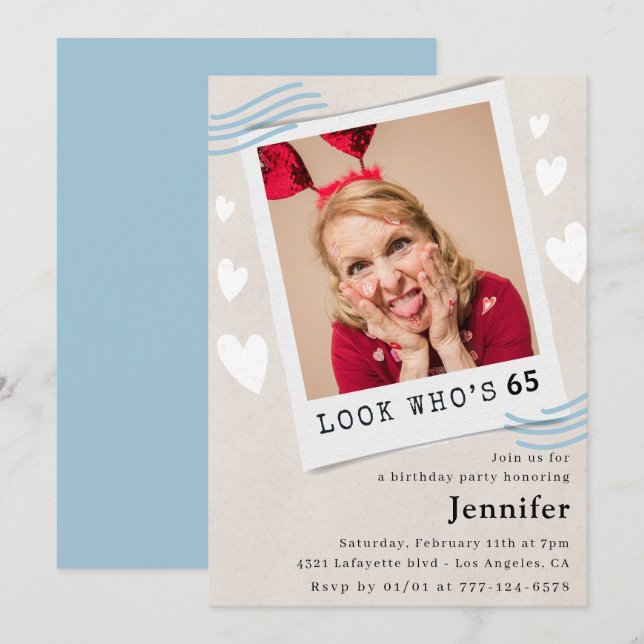 Funny 65th birthday invitations Photo Look who's  (Front/Back)