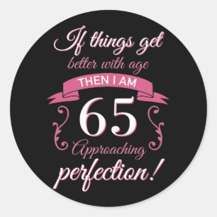 Funny 65th Birthday 'Perfection' Classic Round Sticker