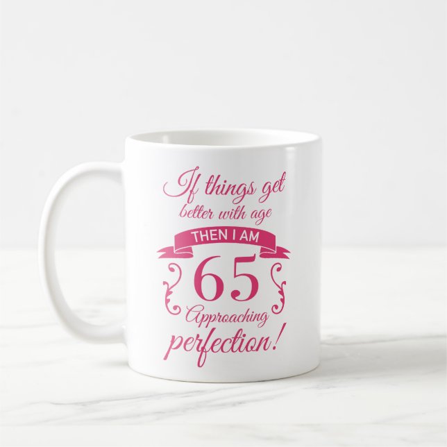 Funny 65th Birthday 'Perfection' Coffee Mug (Left)