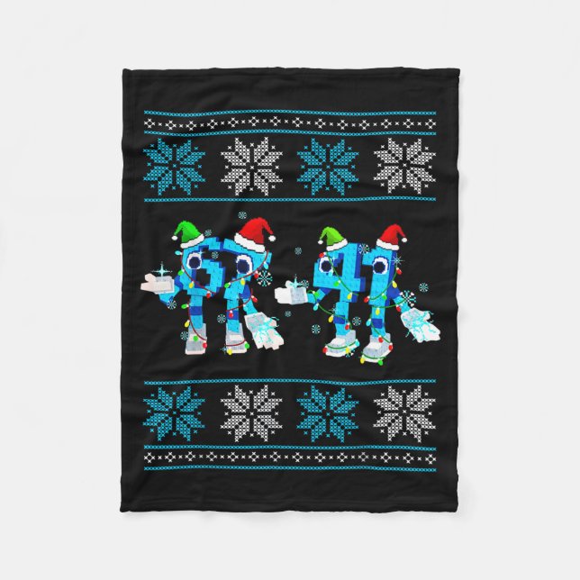 Funny 67 And 41 Christmas Ugly Sweater For Boys Ki Fleece Blanket (Front)