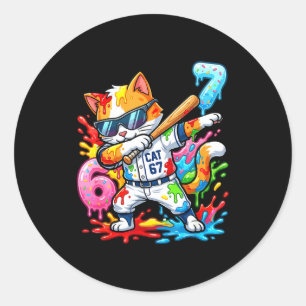 Funny 67 Baseball Dabbing Cat 6 7 Dripng Ice Cream Classic Round Sticker