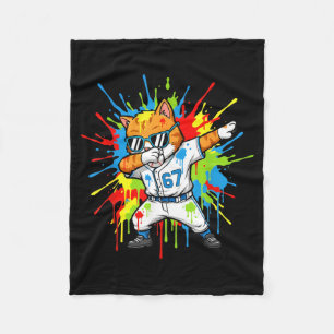 Funny 67 Baseball Dabbing Cat 6 7 Dripng Ice Cream Fleece Blanket