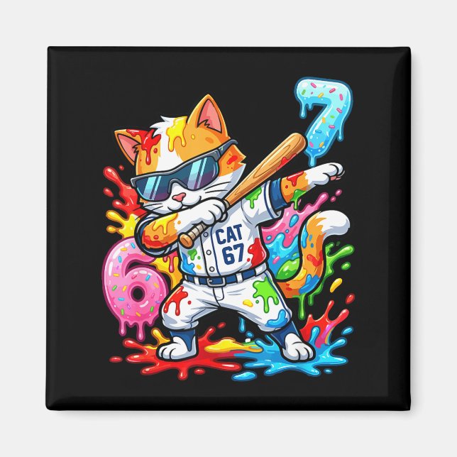 Funny 67 Baseball Dabbing Cat 6 7 Dripng Ice Cream Magnet (Front)