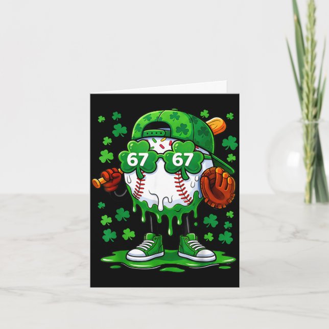 Funny 67 baseball drip st patricks day shamrock card (Front)